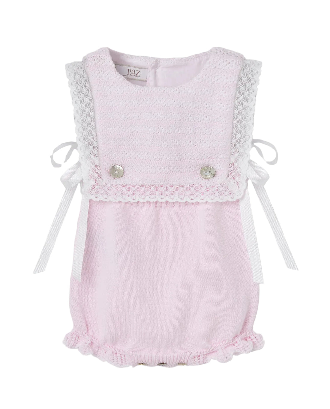 Knit Newborn Romper Chalk Pink And White Schoolsoutdesignerkidswear