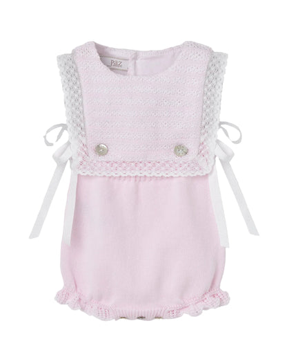 Knit Newborn Romper Chalk Pink And White Schoolsoutdesignerkidswear