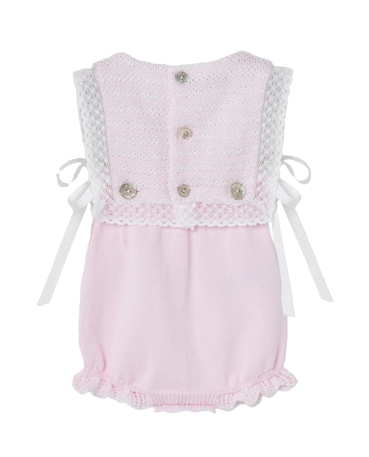 Knit Newborn Romper Chalk Pink And White Schoolsoutdesignerkidswear