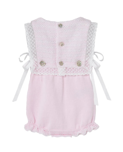 Knit Newborn Romper Chalk Pink And White Schoolsoutdesignerkidswear