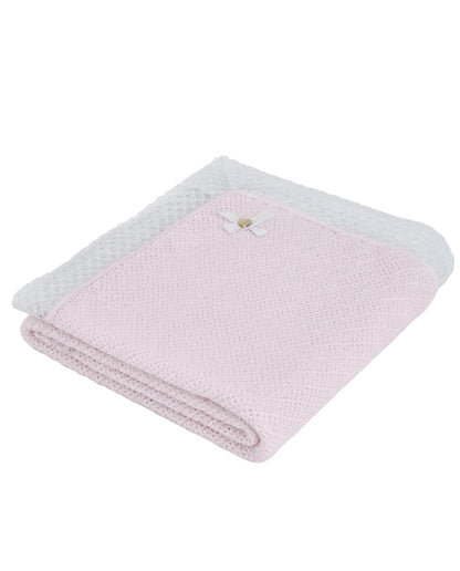 Knit Newborn Shawl in Chalk Pink And White Schoolsoutdesignerkidswear