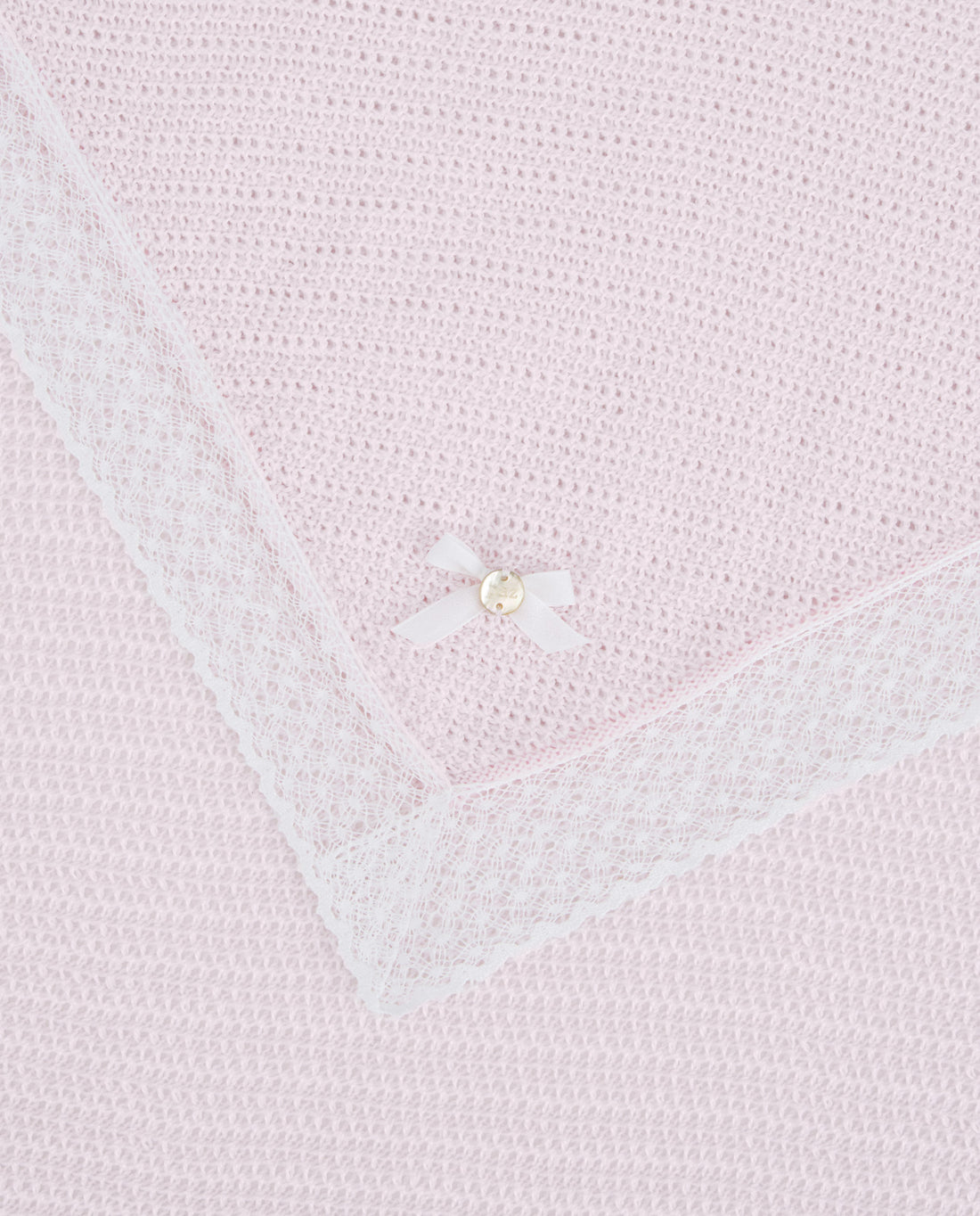 Knit Newborn Shawl in Chalk Pink And White Schoolsoutdesignerkidswear