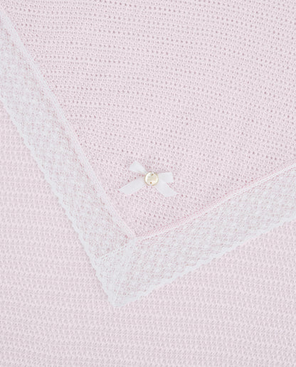 Knit Newborn Shawl in Chalk Pink And White Schoolsoutdesignerkidswear