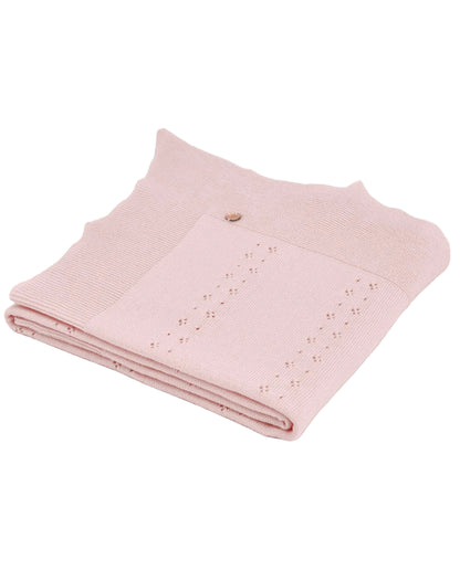 Knit Newborn Shawl Chalk Pink With White Trim Schoolsoutdesignerkidswear