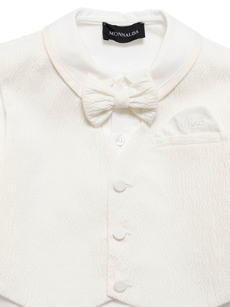 Ivory Shorts Set With Bow Tie