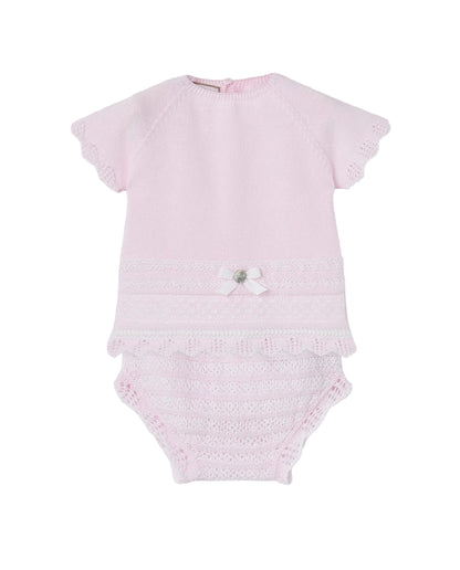 Set Knit Newborn Sweater And Knickers Chalk Pink and  White Schoolsoutdesignerkidswear