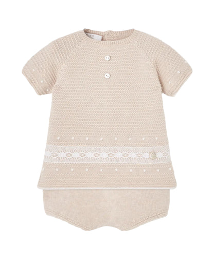 Set Knit Newborn Sweater And Leggins Linen And White Schoolsoutdesignerkidswear