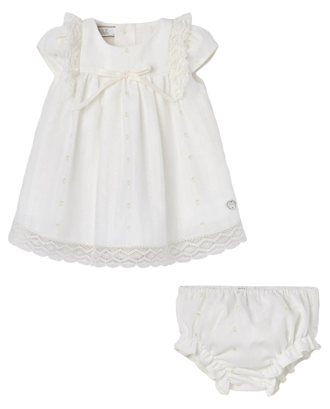 Set Woven Newborn Dress And Knickers Cream Schoolsoutdesignerkidswear