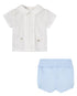 Set Woven Newborn Blouse And Shorts in Cream And Chalk Blue Paz Rodriguez