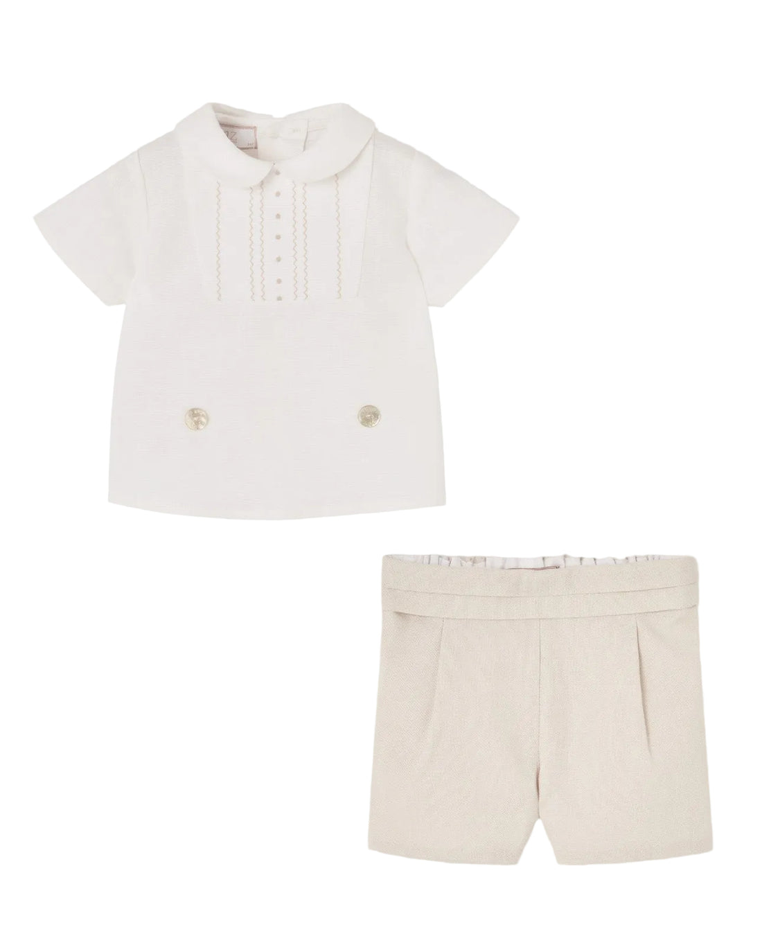 Set Woven Newborn Blouse And Shorts in White And Light Brown Schoolsoutdesignerkidswear