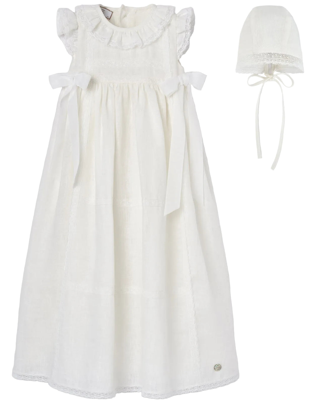 Set Woven Newborn Long Dress With Bonnet in Cream Paz Rodriguez