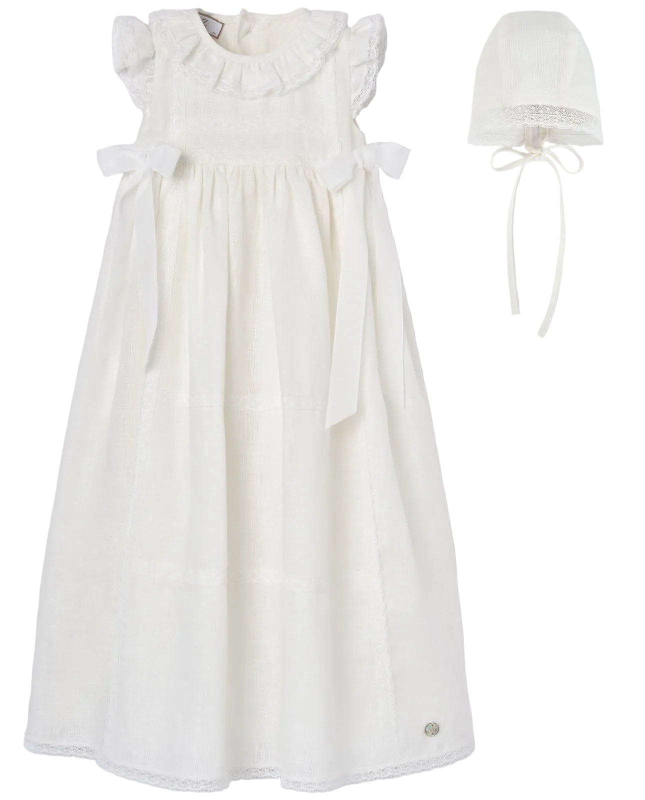 Set Woven Newborn Long Dress With Bonnet in Cream Paz Rodriguez