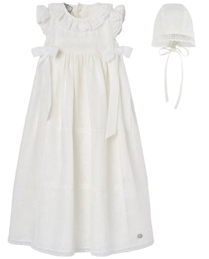Set Woven Newborn Long Dress With Bonnet in Cream Paz Rodriguez
