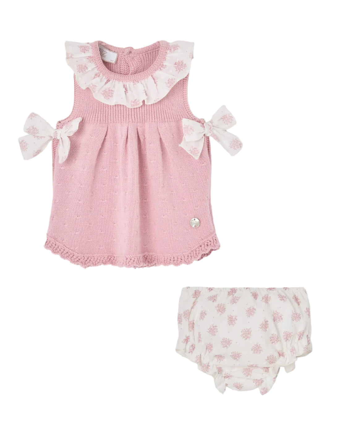 Set Knit Newborn Short Dress And Knickers Dune Pink Schoolsoutdesignerkidswear