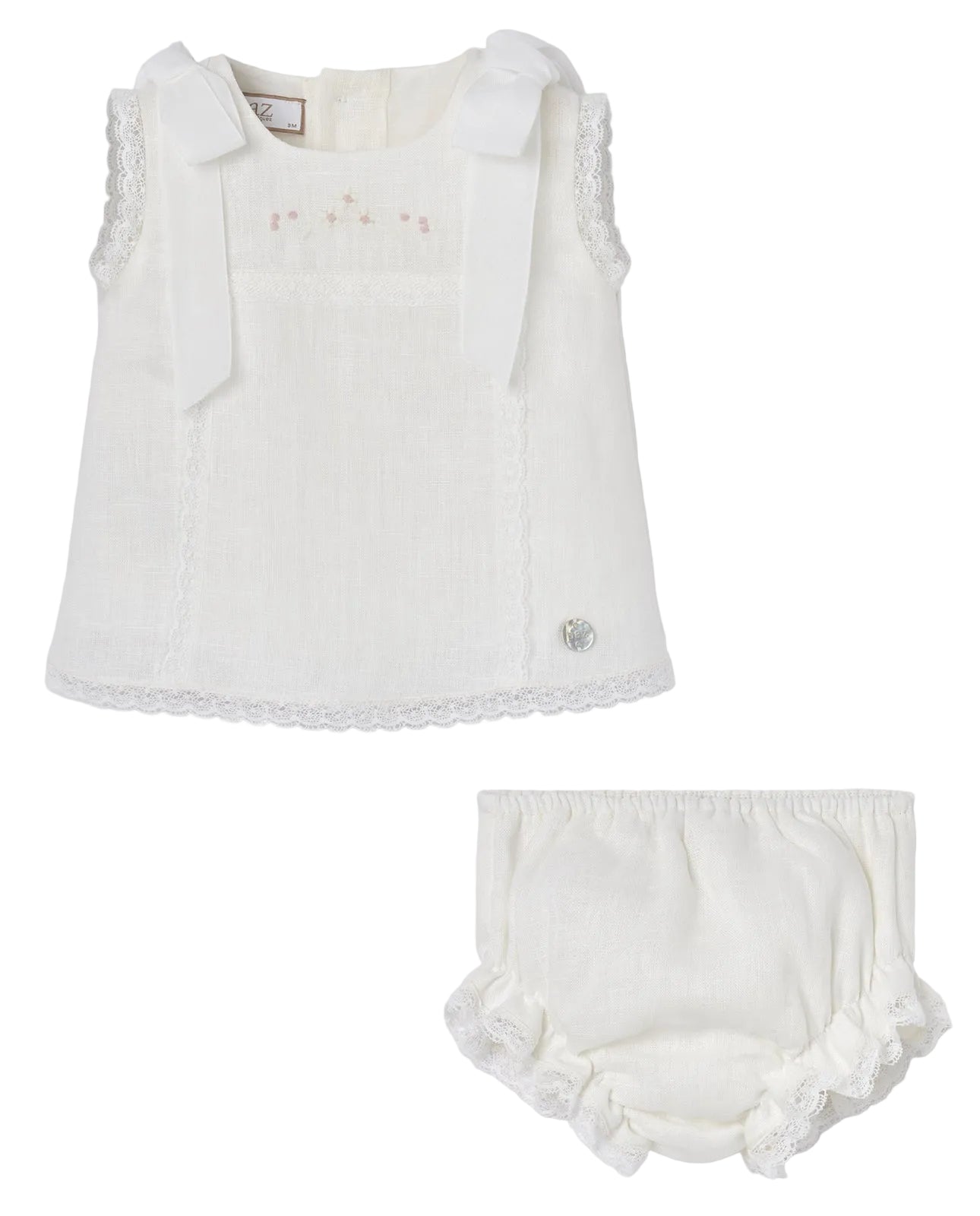 Set Woven Newborn Short Dress And Knickers Cream Schoolsoutdesignerkidswear