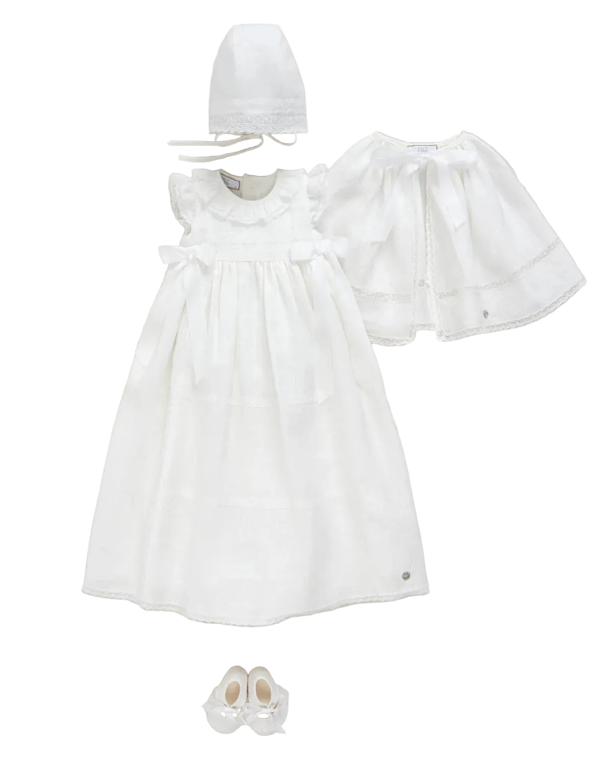 Set Woven Newborn Long Dress With Bonnet in Cream Paz Rodriguez