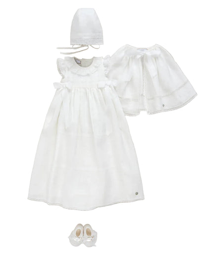 Set Woven Newborn Long Dress With Bonnet in Cream Paz Rodriguez