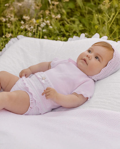 Set Knit Newborn Sweater And Knickers Chalk Pink and  White Paz Rodriguez