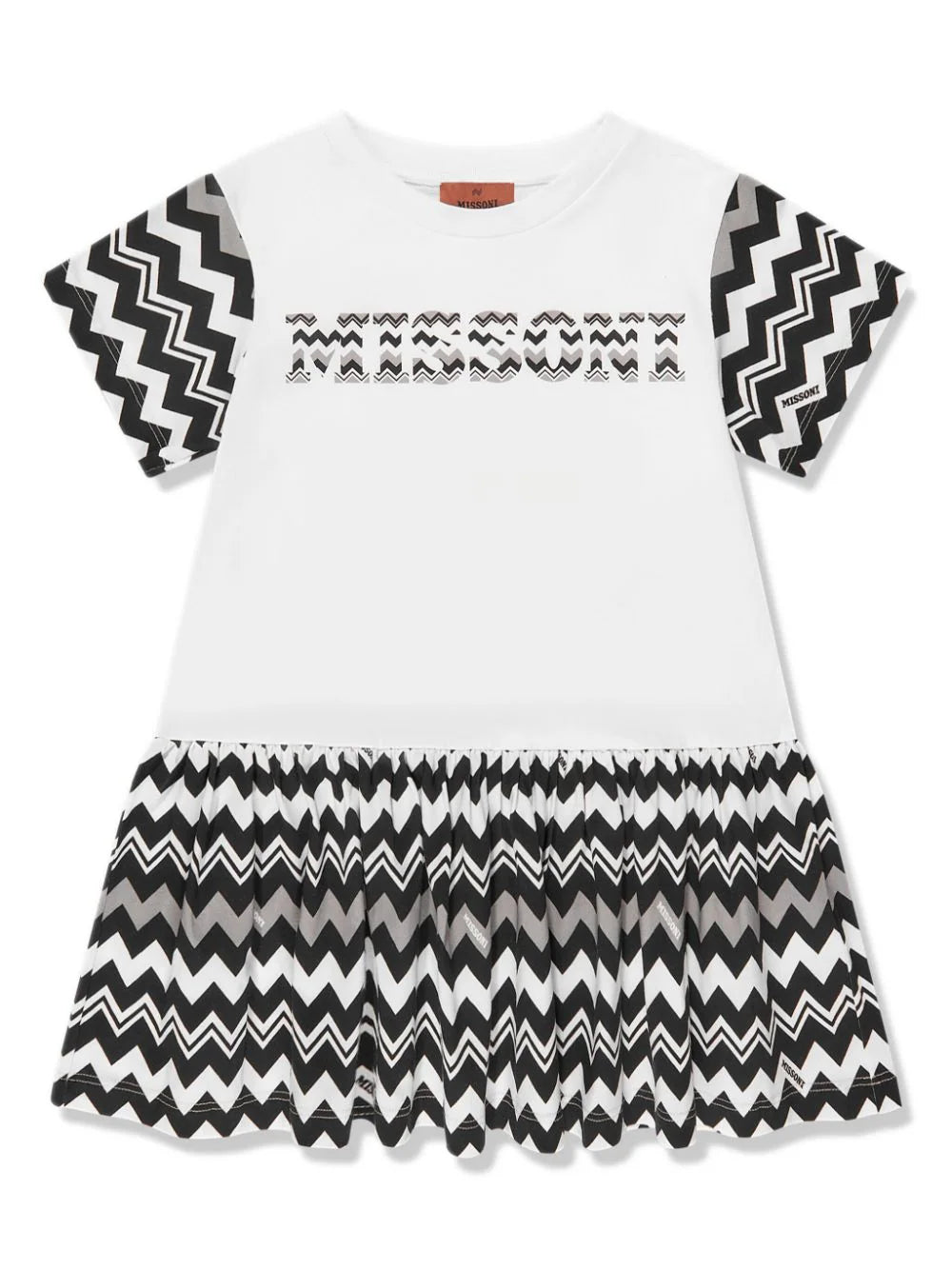 Missoni Kids Short-Sleeved Cotton Dress With Zigzag Inserts And Logo