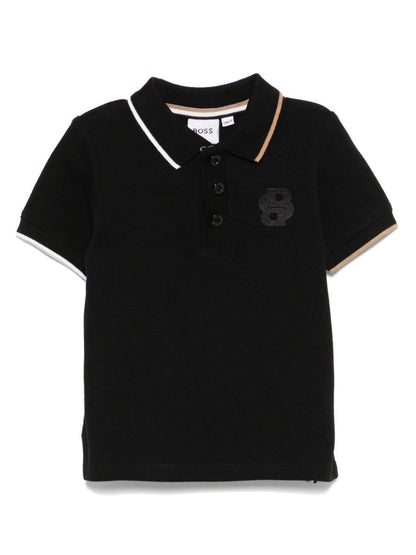 Black Short Sleeve Polo with Stripes