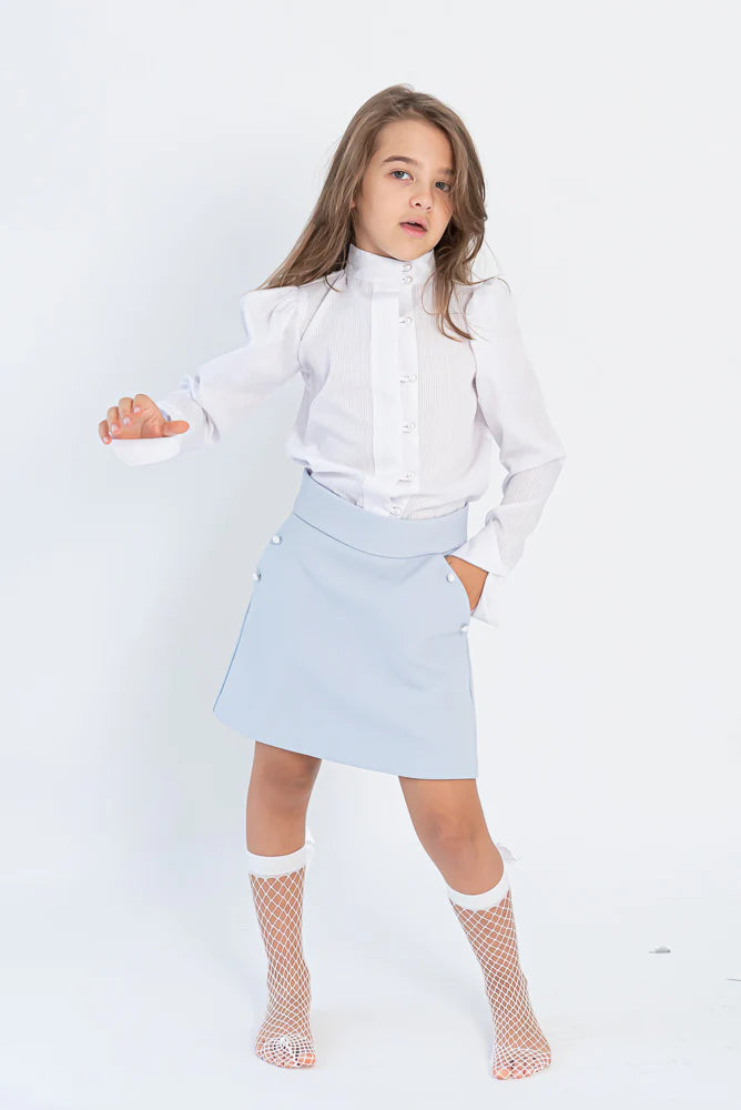 Skylar Skirt – Textured Crepe with Pearl Detailing