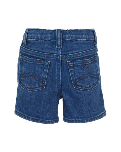 Denim Bermuda Shorts with Elasticated Waist and Logo Detail