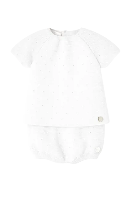 Set Knit Newborn Sweater With Leggins in White Schoolsoutdesignerkidswear