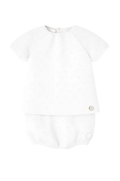 Set Knit Newborn Sweater With Leggins in White Schoolsoutdesignerkidswear