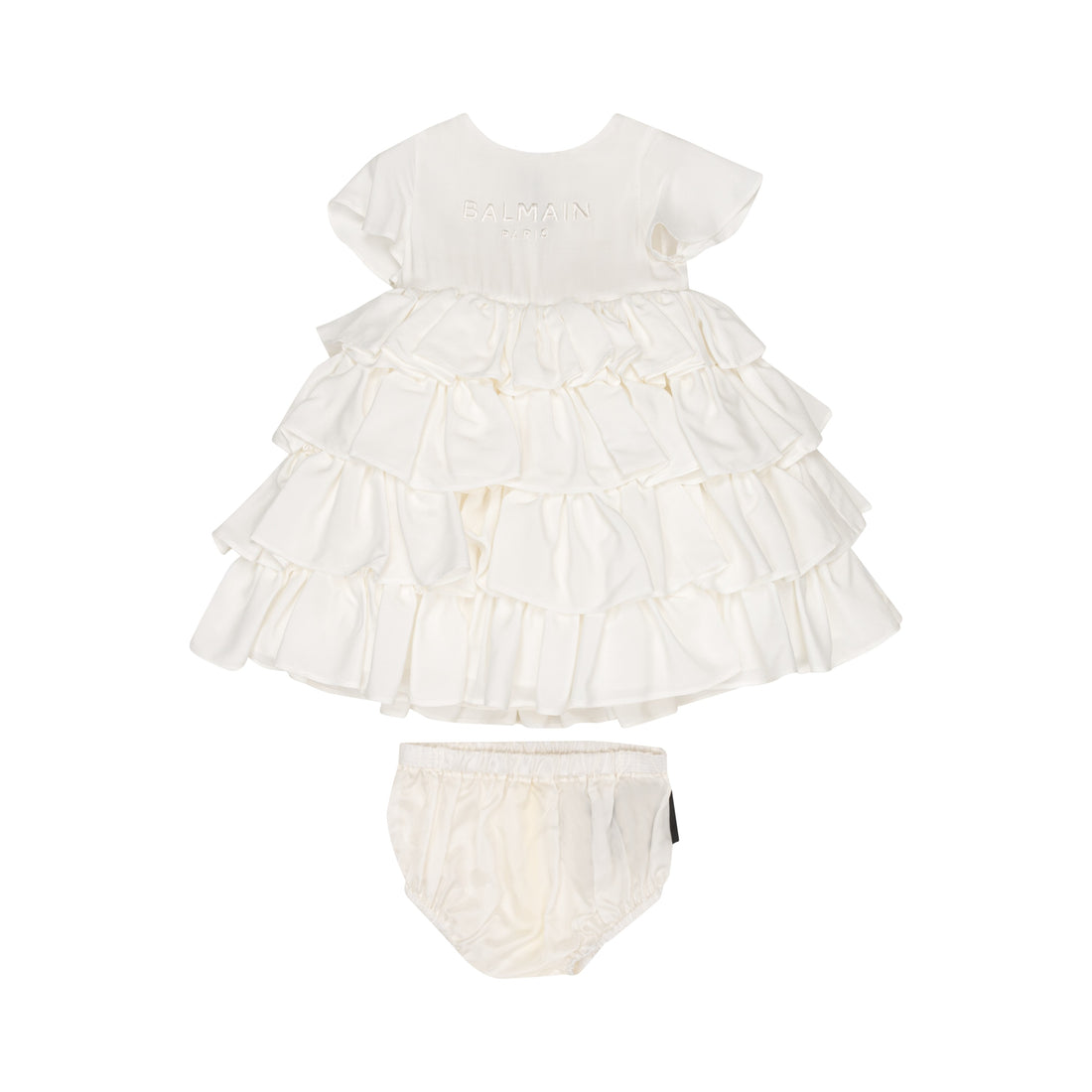 Elegant White Dress For Baby Girl With Logo And Culotte
