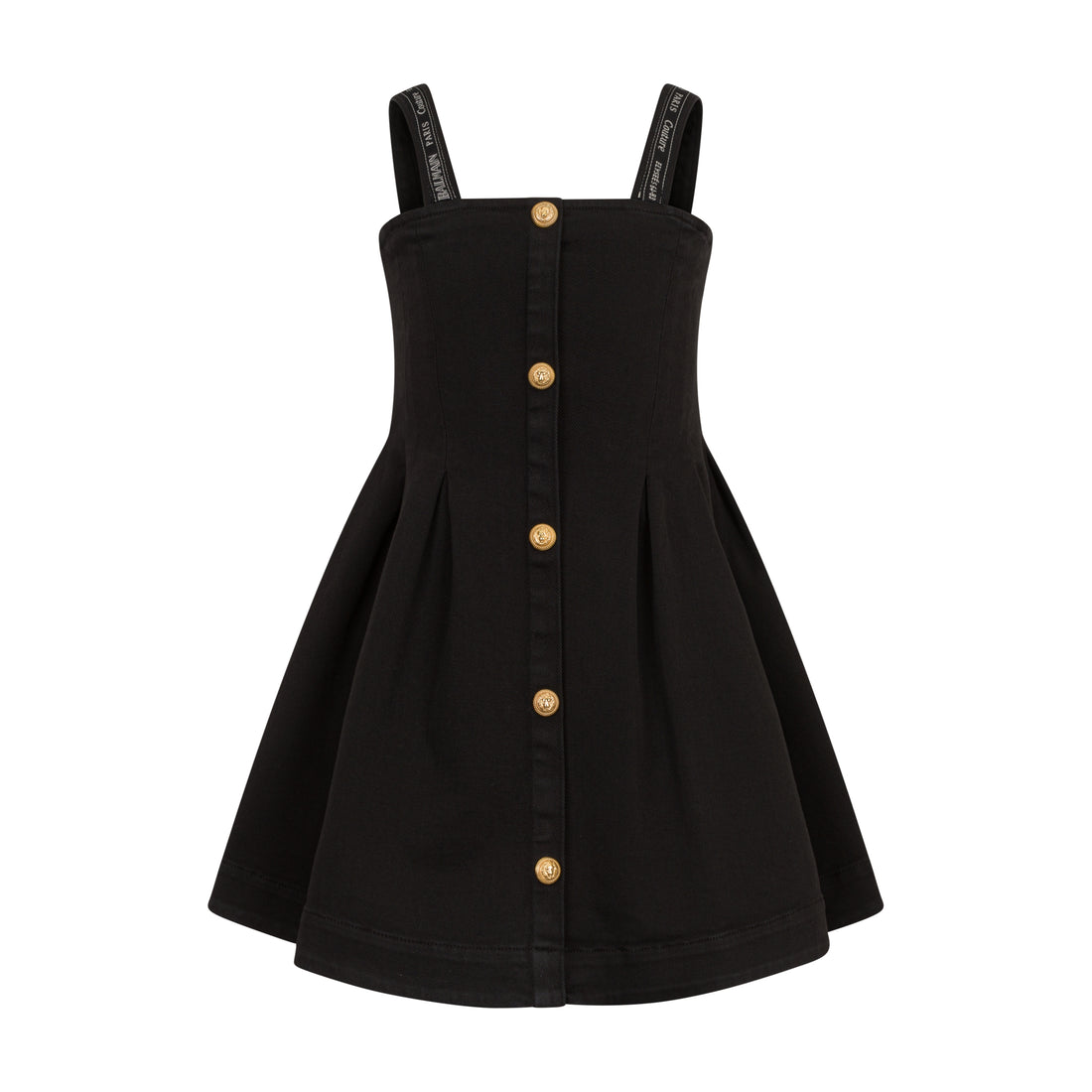 Girls’ Cotton A-Line Dress with Gold-Tone Button Front & Branded Straps