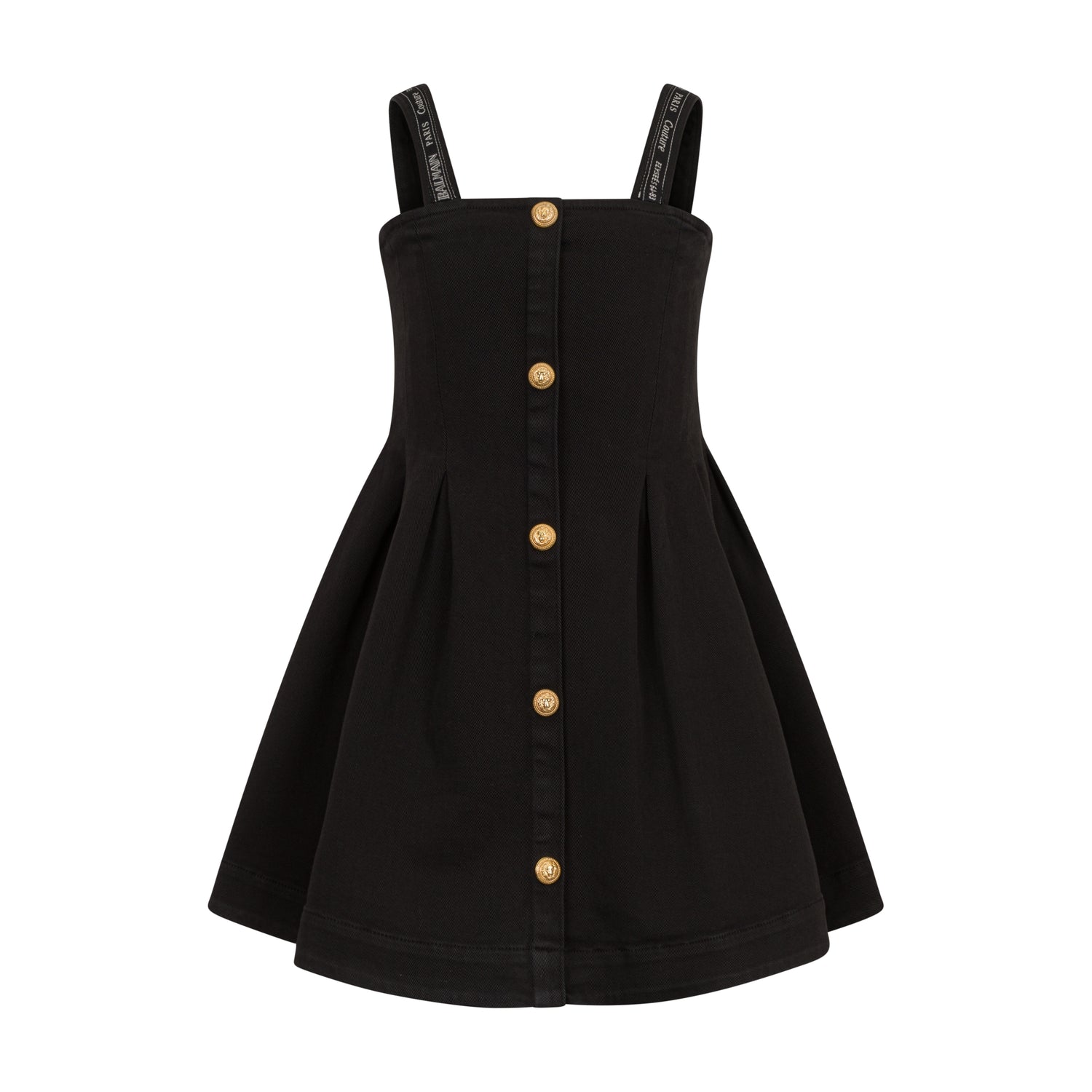 Girls’ Cotton A-Line Dress with Gold-Tone Button Front &amp; Branded Straps