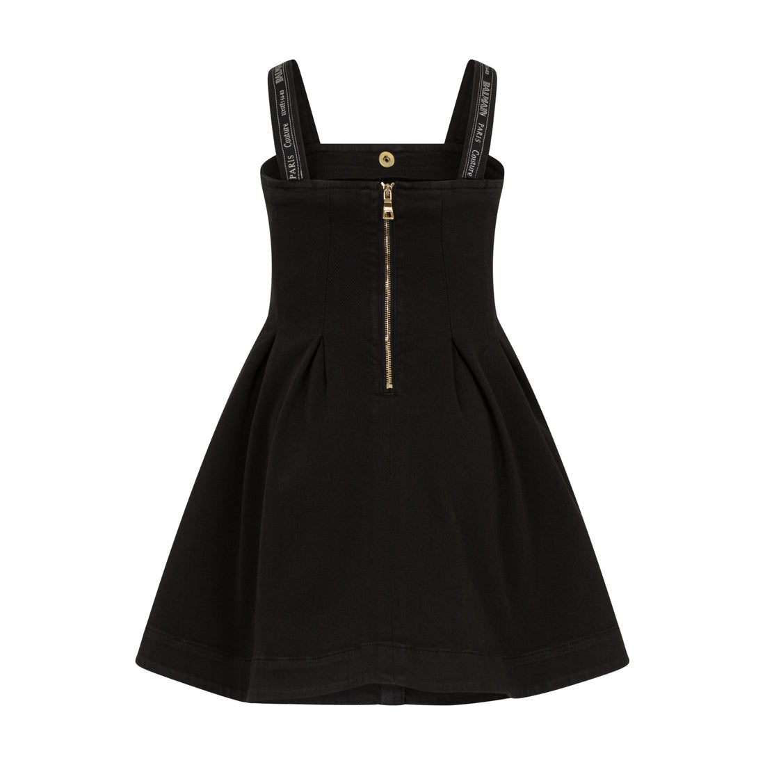 Girls’ Cotton A-Line Dress with Gold-Tone Button Front & Branded Straps