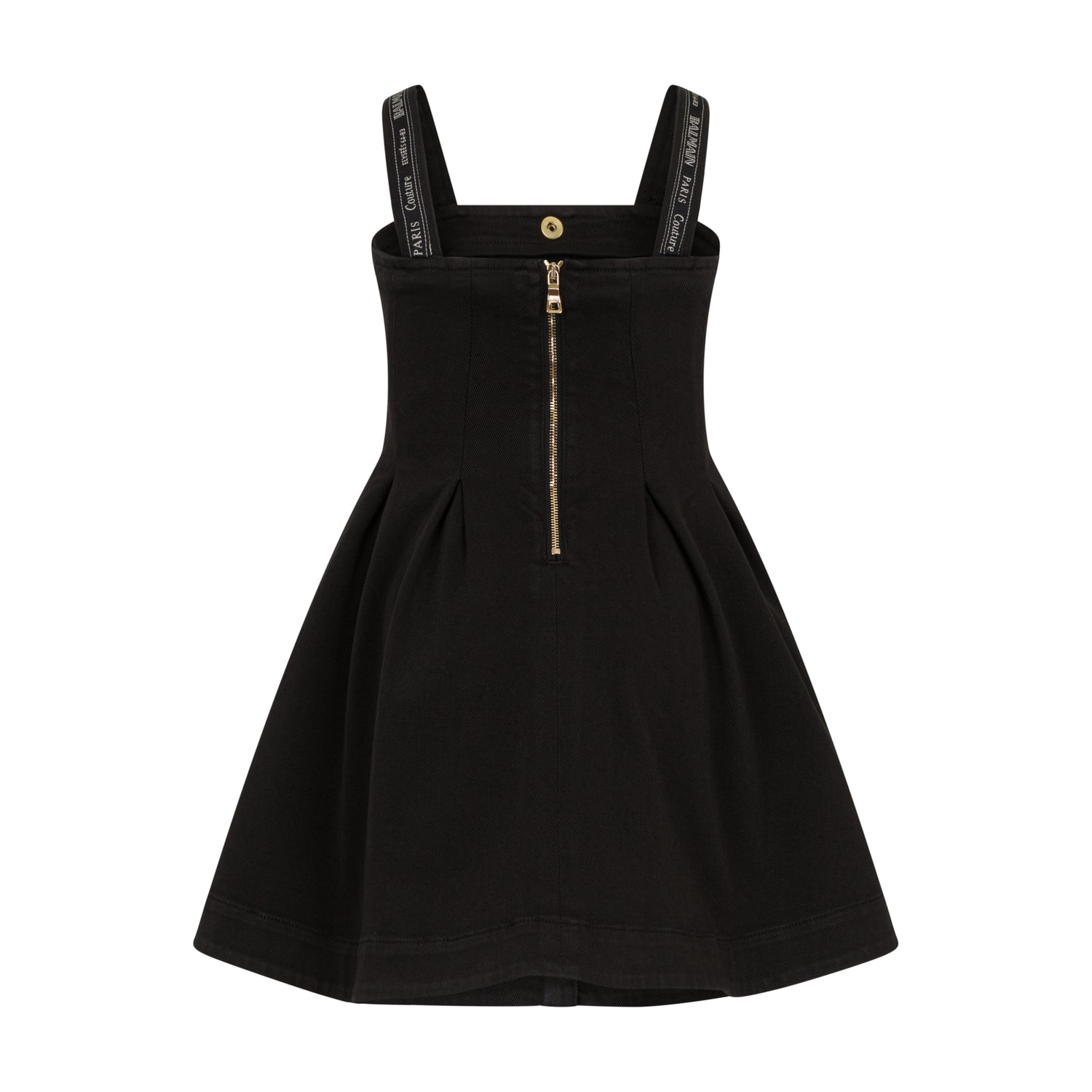 Girls’ Cotton A-Line Dress with Gold-Tone Button Front &amp; Branded Straps