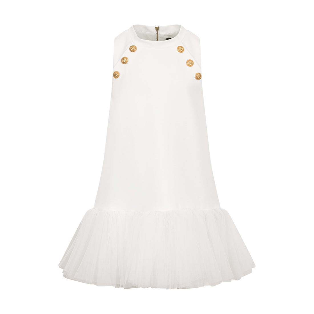 Children’s A-Line Knit Dress with Tulle Flounce & Gold Buttons