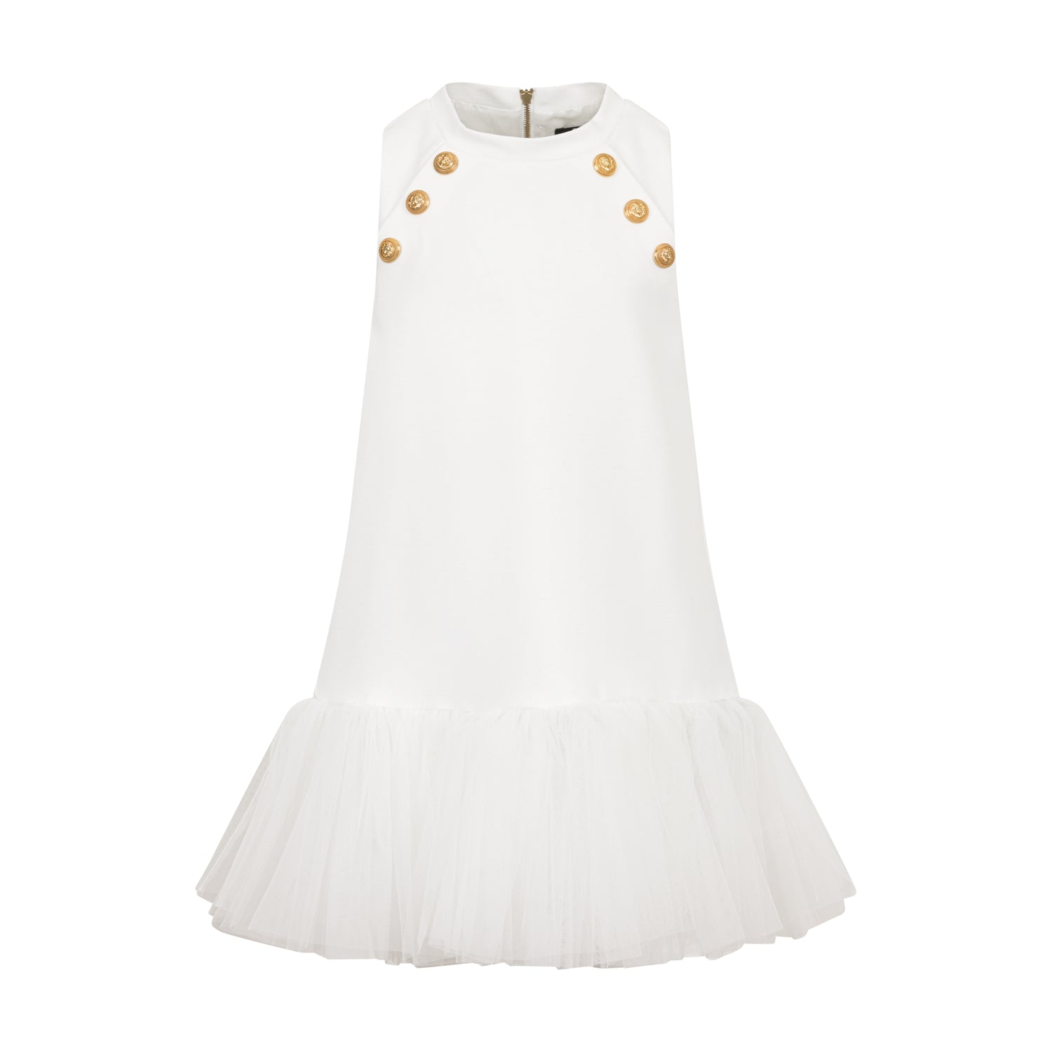 Children’s A-Line Knit Dress with Tulle Flounce &amp; Gold Buttons