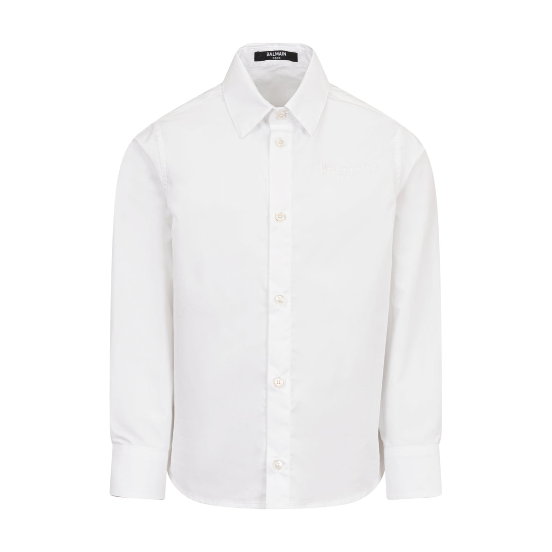 Children’s White Cotton Button-Down Shirt with Embroidered Chest Logo