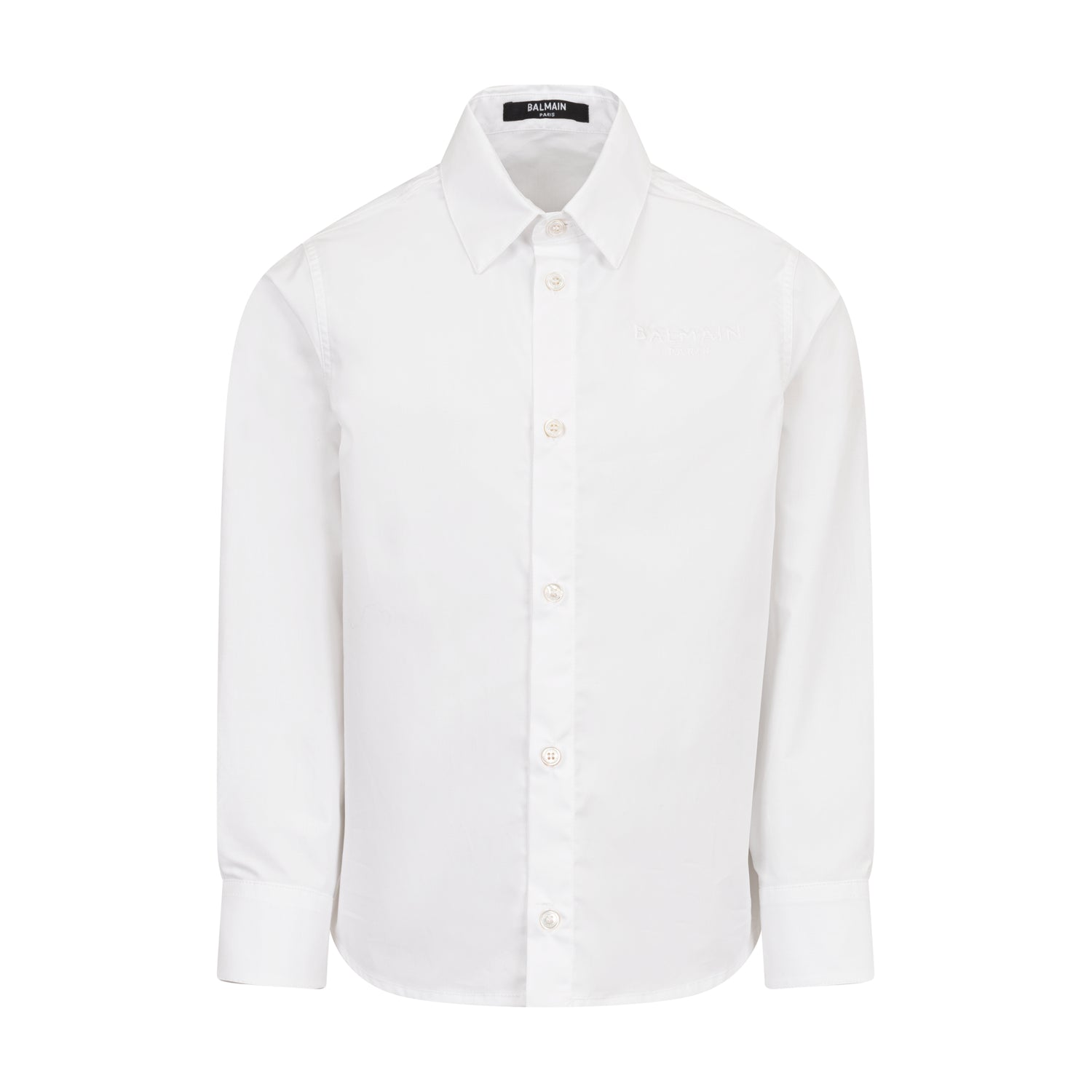 Children’s White Cotton Button-Down Shirt with Embroidered Chest Logo