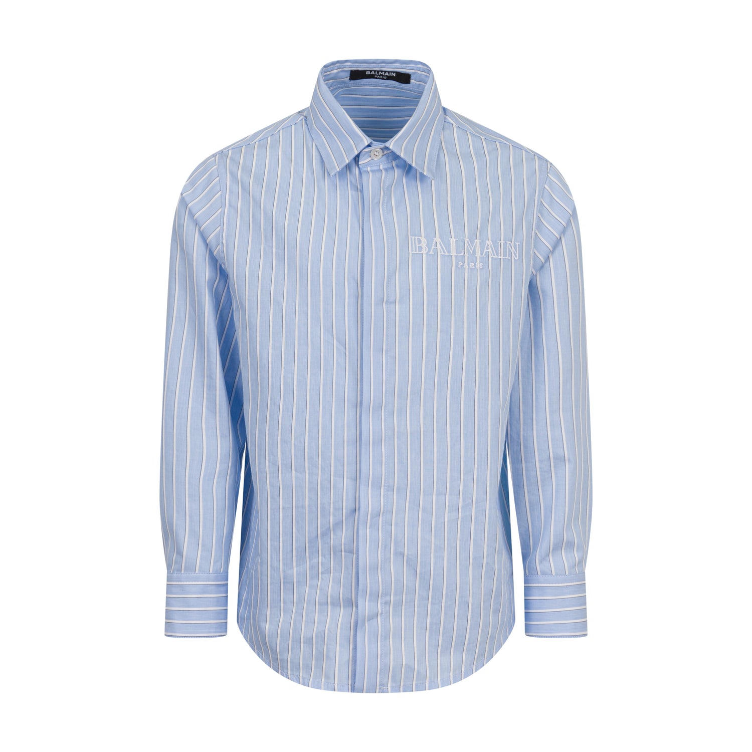 Children’s Blue Striped Cotton Shirt with Embroidered Chest Logo