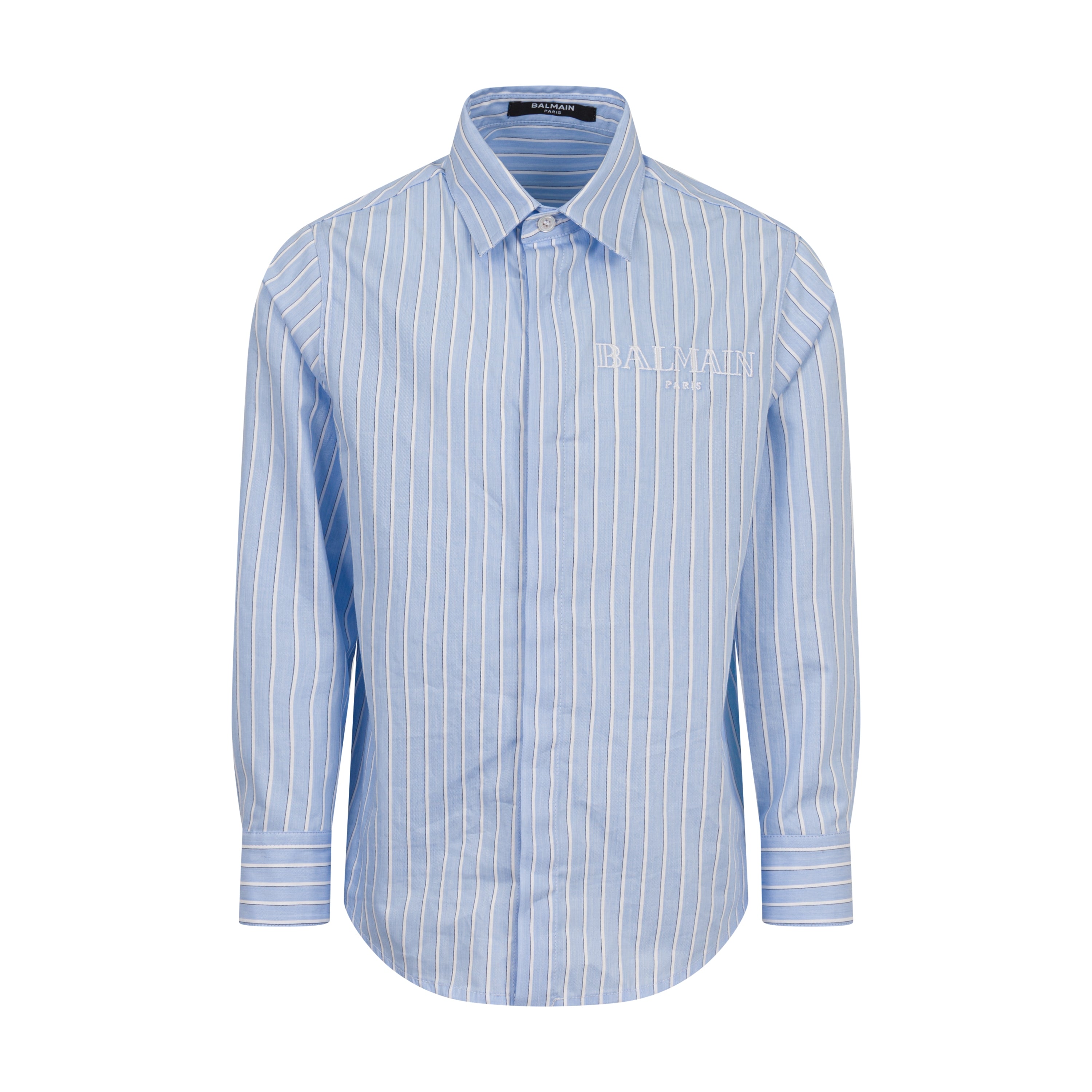Children’s Blue Striped Cotton Shirt with Embroidered Chest Logo