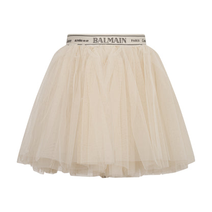 Layered Tulle Skirt with Logo-Elastic Waist for Children