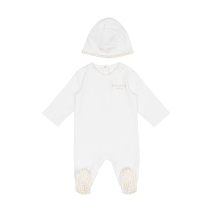 Logo-Embroidered Cotton Footed Romper &amp; Beanie Set
