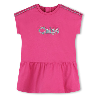 Chloé Organic Cotton Short Sleeved Dress with Star and Mylar Print | Schools Out