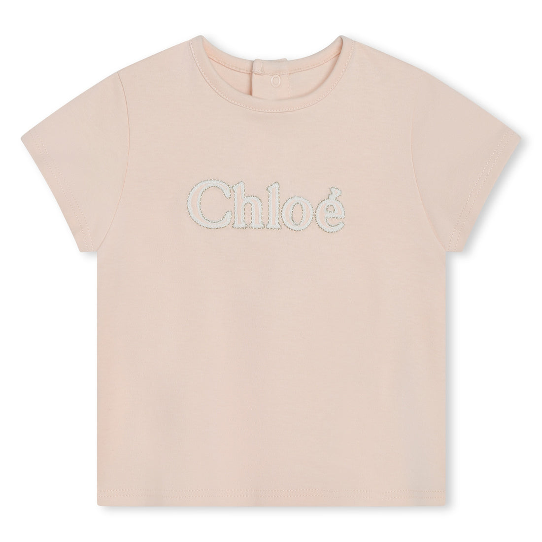 Chloé Organic Cotton Interlock Short Sleeves Tee-Shirt with Gold Embroidery | Schools Out