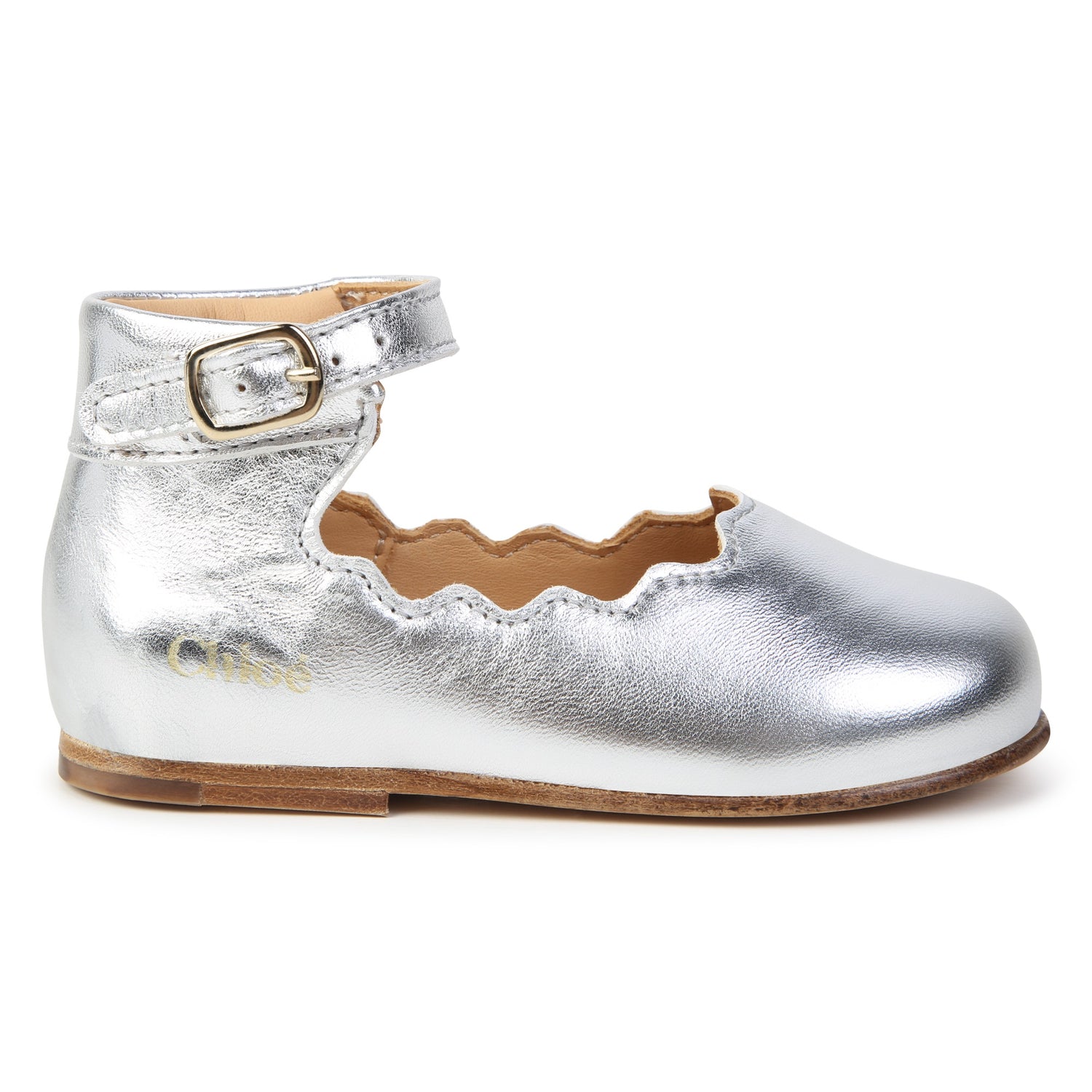 Cow Leather Ballerina Shoes with Scalloped Cut Outs