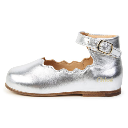 Cow Leather Ballerina Shoes with Scalloped Cut Outs