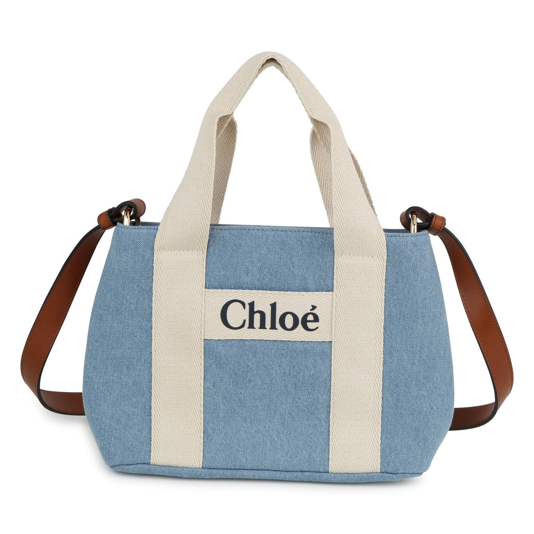 Chloé Organic Cotton Denim Shoulder Bag with Golden Flower Jewel | Schools Out