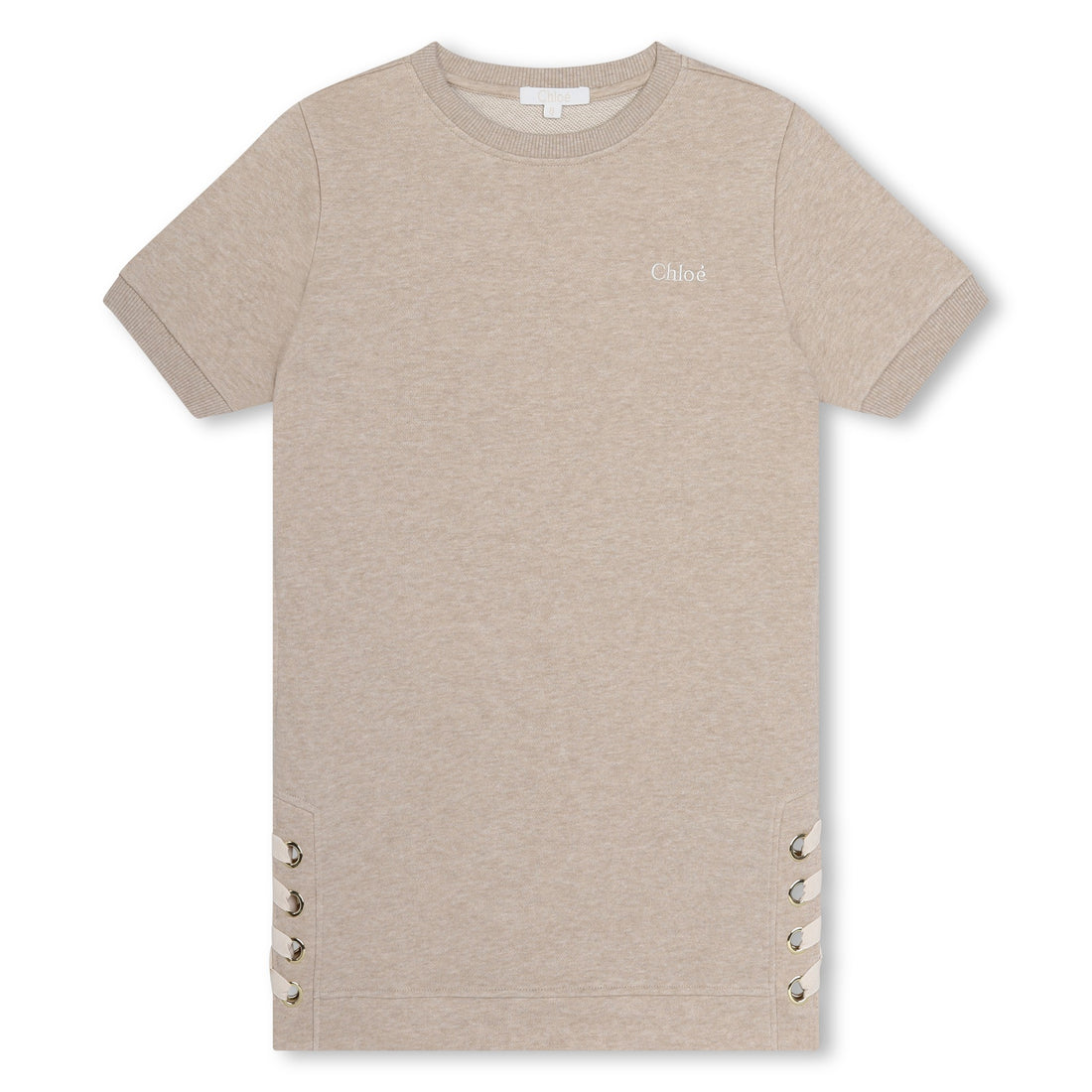 Chloé Short-Sleeved Organic Cotton Fleece Dress with Golden Details | Schools Out