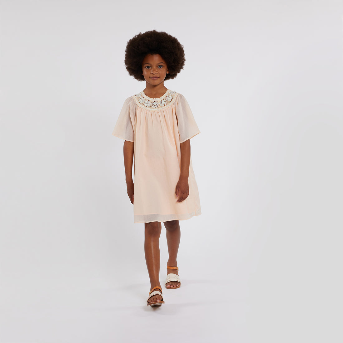 Chloé Short-Sleeved Cotton Voile Dress with Crocheted Lace Details | Schools Out