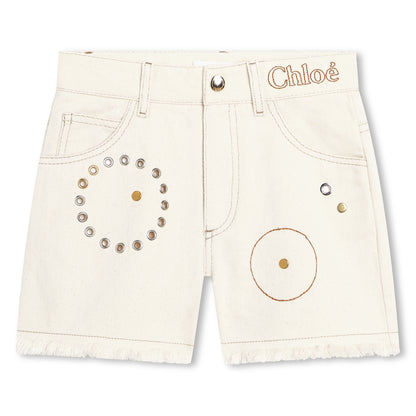 Chloé Five-Pocket Denim Shorts with Eyelet Detailing