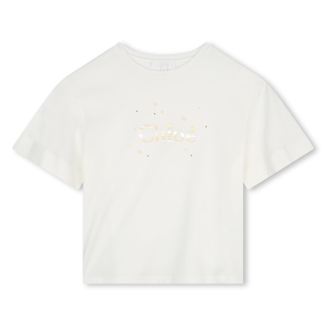 Chloé Short Sleeves Tee-Shirt with Gold and Silver Star Print and Stud Details | Schools Out